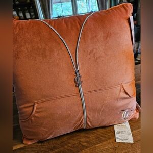 New JUICY COUTURE Velveteen Throw Pillow with Iconic Zip Up Accent,‎ Orange